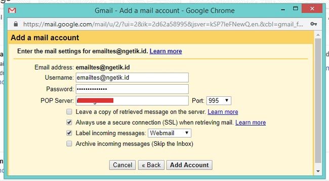 Pengaturan incoming server email domain