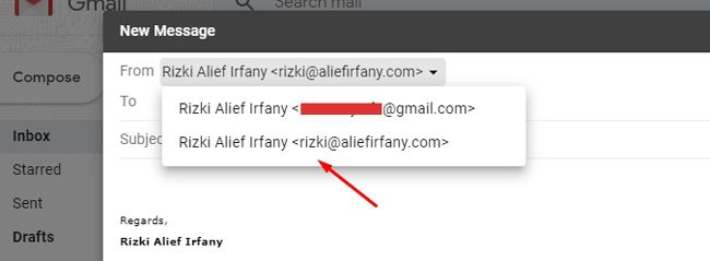 Memilih pengiriman dari Gmail atau email domain