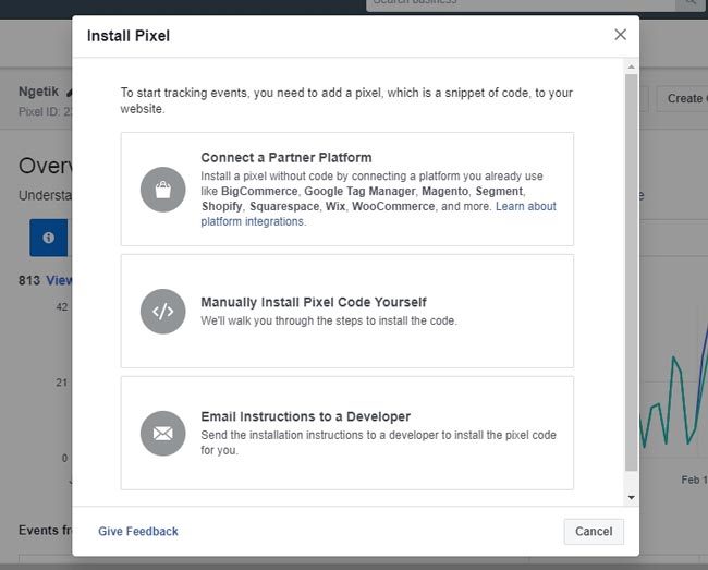 Install pixel Facebook secara manual